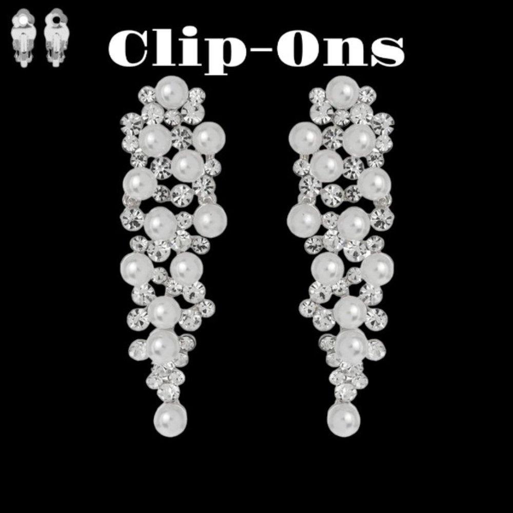 Stone & Pearl Cluster Long Drop Earrings